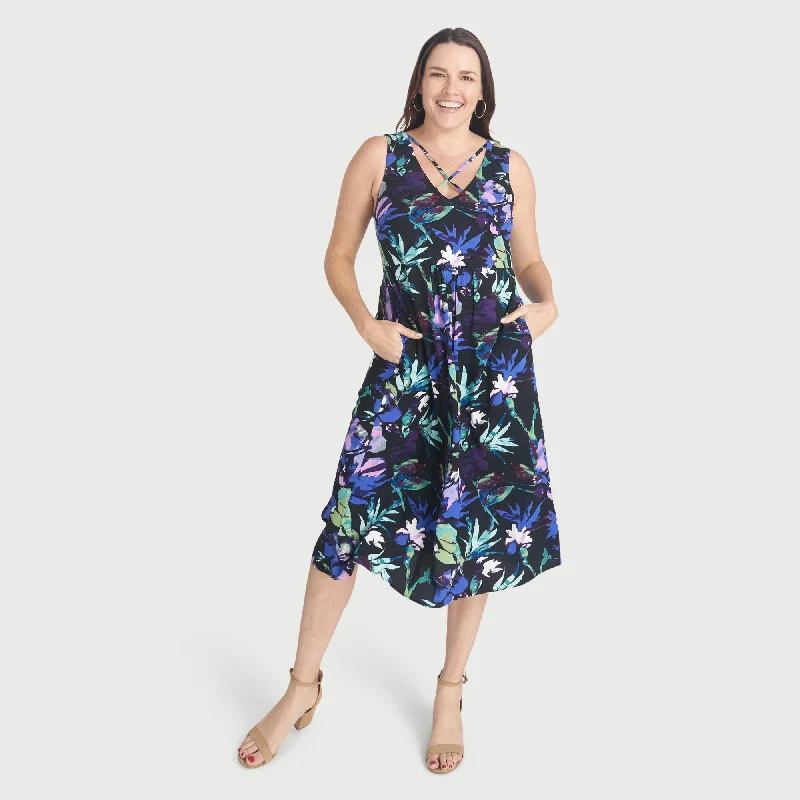 Tatyana Violet Floral X-Neck Dress