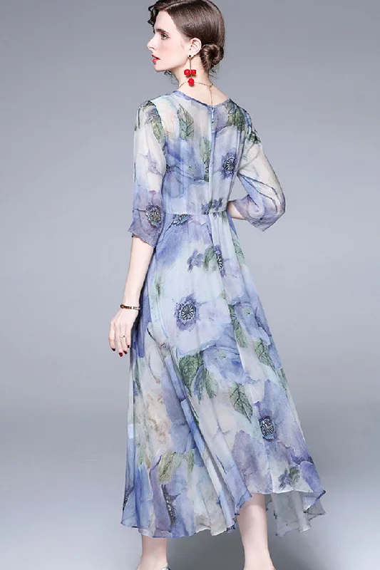 Three Quarter Sleeve Printed Flair Dress