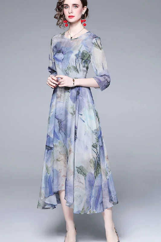 Three Quarter Sleeve Printed Flair Dress