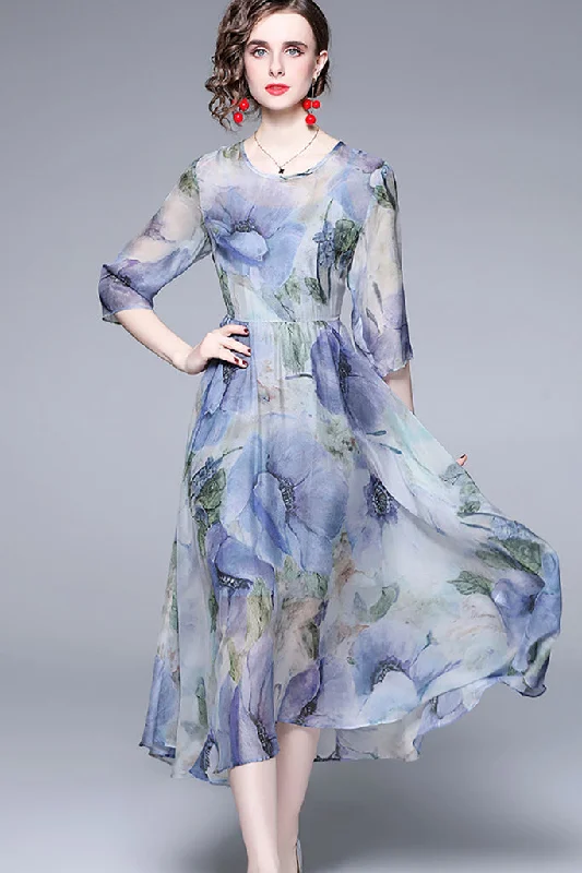 Three Quarter Sleeve Printed Flair Dress