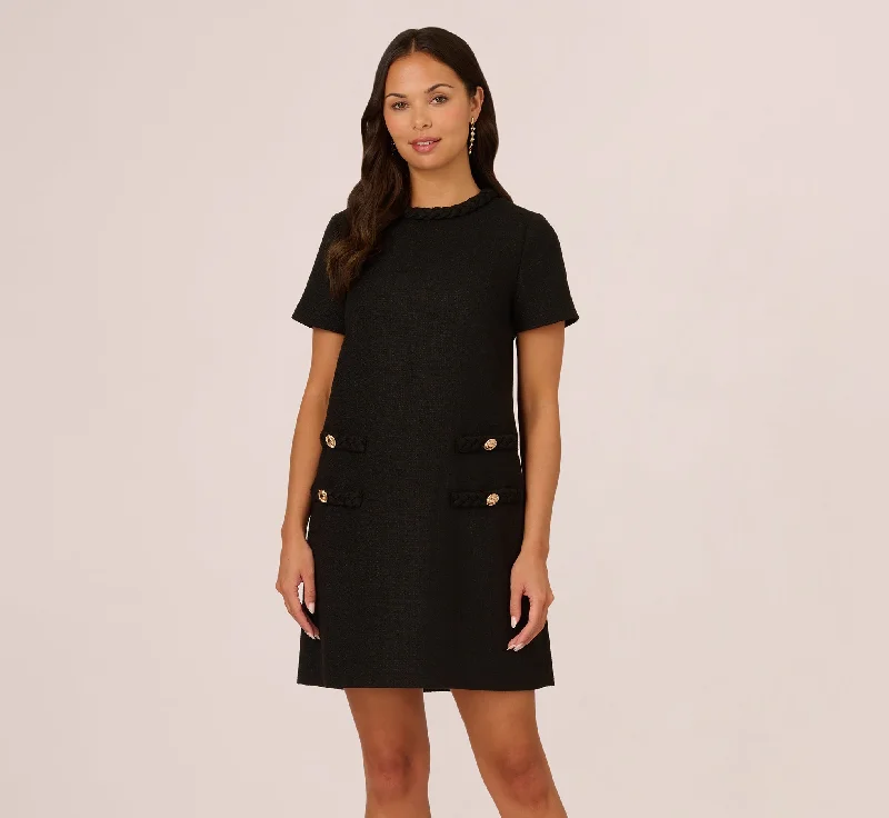 Tweed Sheath Dress With Short Sleeves In Black