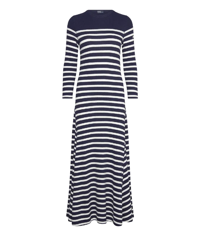 Striped Waffle-Knit Dress - Maxi dress - Navy