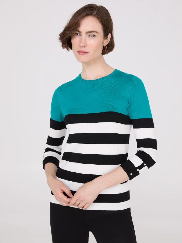 Striped Round Neck Sweater With Button Details