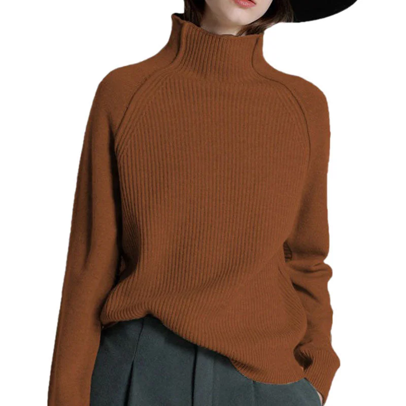 2022 Autumn Fashion Turtleneck Long Sleeve Pullover Sweater Women Casual Plain Knit-Rib Loose Streetwear Sweaters Ladies