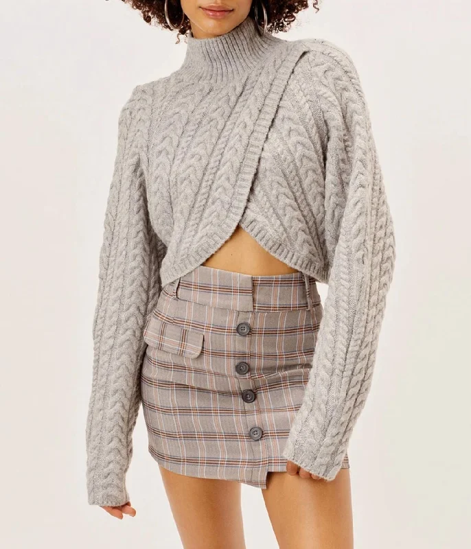 Amelia Cross Front Turtleneck Sweater In Grey