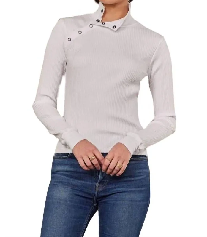 Andre Long Sleeve Snap Turtleneck Top In White