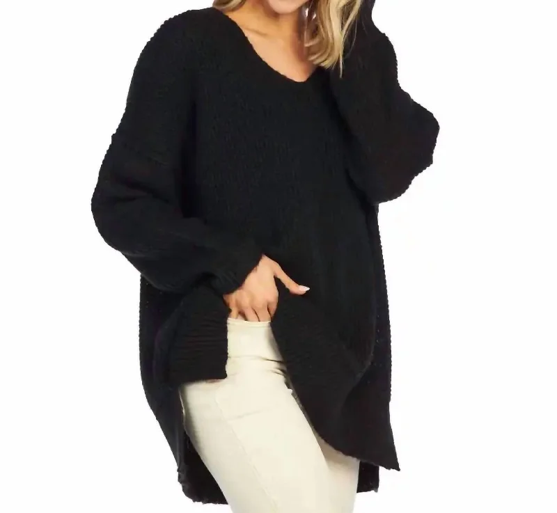 Avalon Waffle Sweater In Black