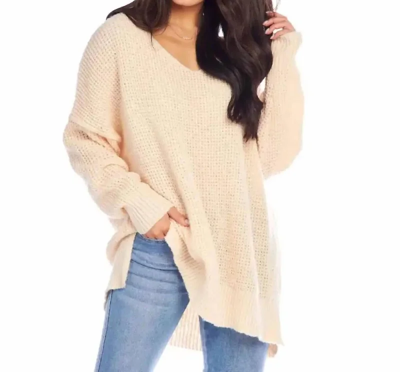 Avalon Waffle Sweater In Ivory