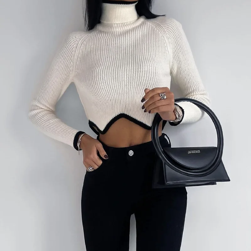 Bclout/QINSI 2023 Autumn Winter Elegant Female Jumper Long Sleeve Sexy Slim Turtleneck Crop Sweater Women Knitted Pullover