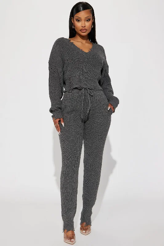 Being Myself Sweater Pant Set - Charcoal