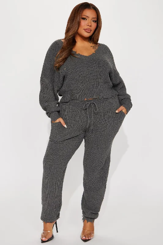 Being Myself Sweater Pant Set - Charcoal