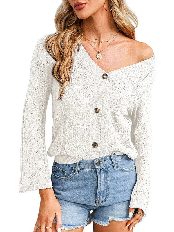 Crochet Hollow Sweet Style Slim Fit Cardigan Sweater for Women