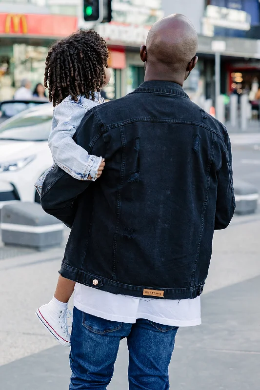 Black Distressed Denim Jacket - Adults