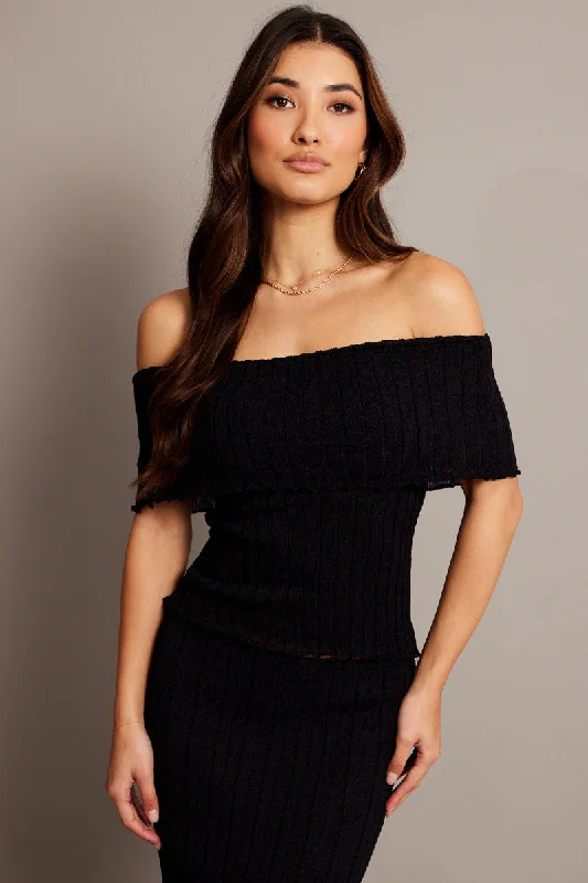 Black Off shoulder Knit Top