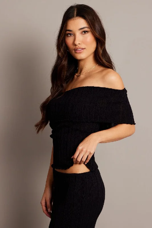 Black Off shoulder Knit Top