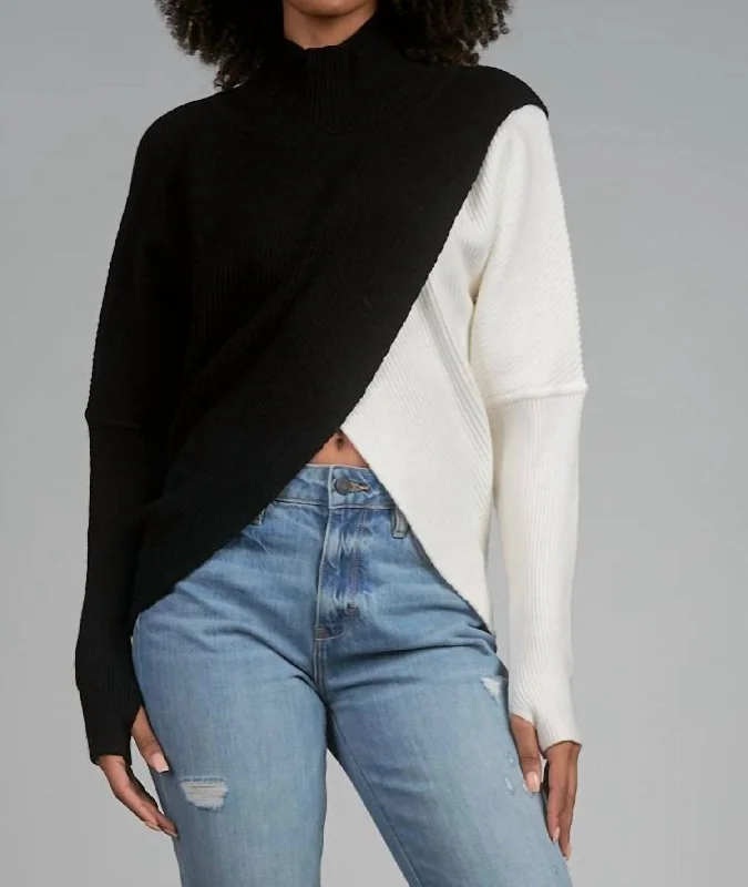 Color Block Criss Cross Sweater In Black/white