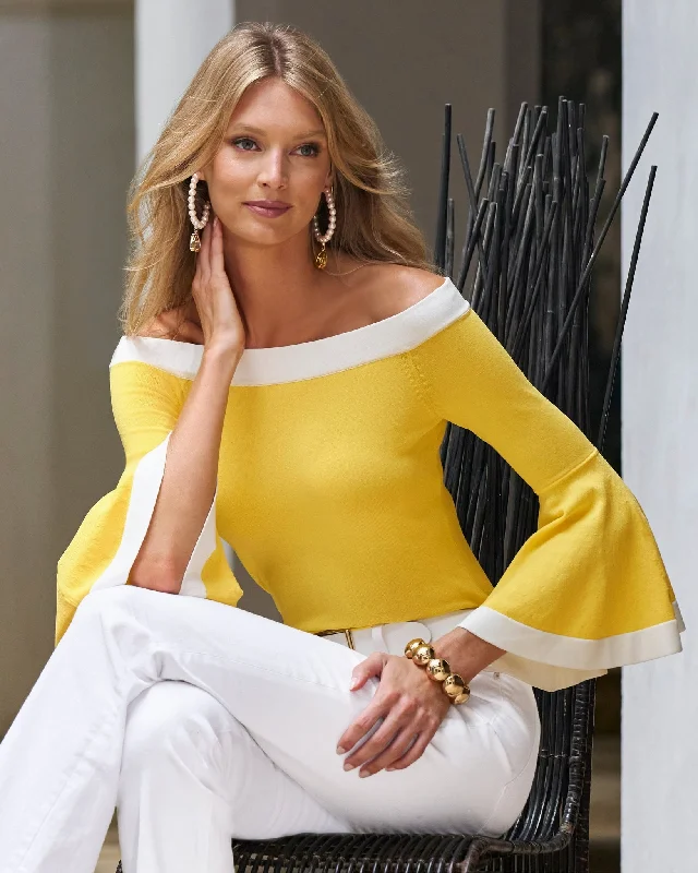 Colorblock Flare Sleeve Sweater Yellow/White