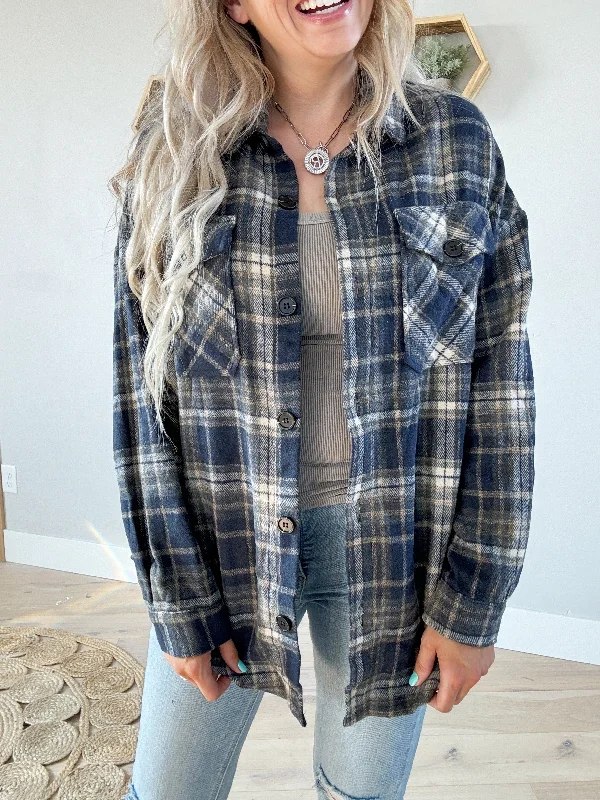 Come Together Flannel Shacket in Navy