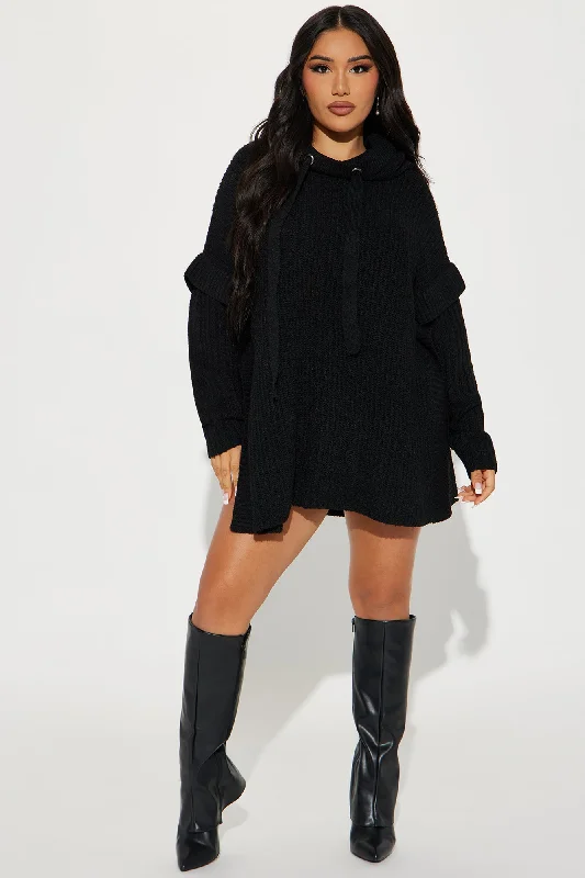 Comfy and Chill Hooded Sweater - Black