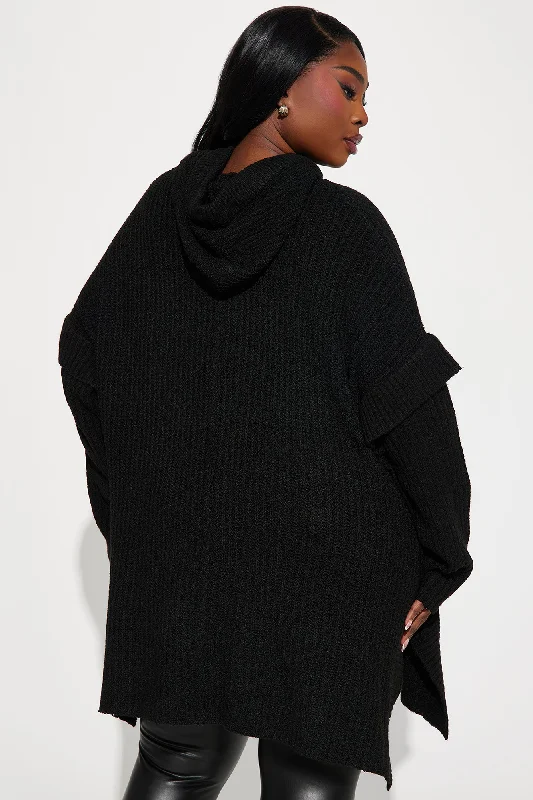 Comfy and Chill Hooded Sweater - Black