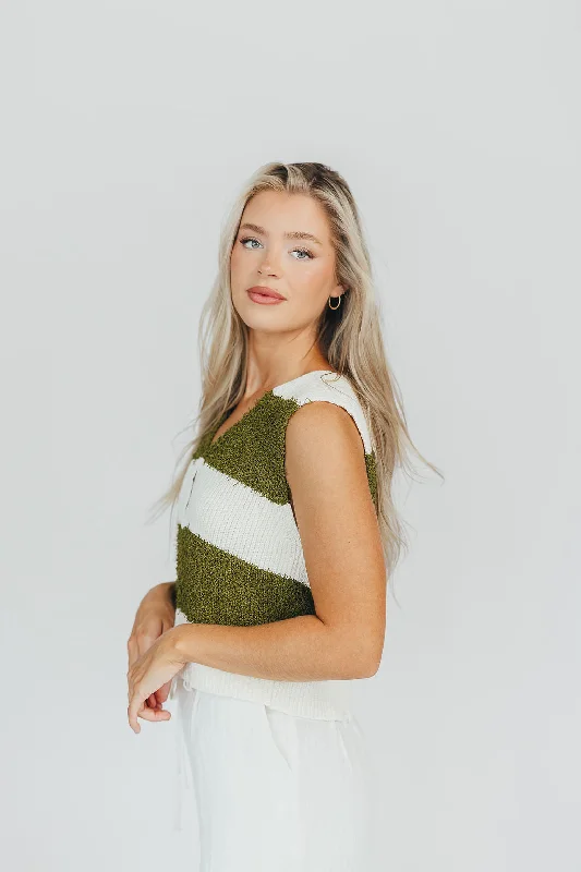 Beth Crochet Top in Olive Stripe