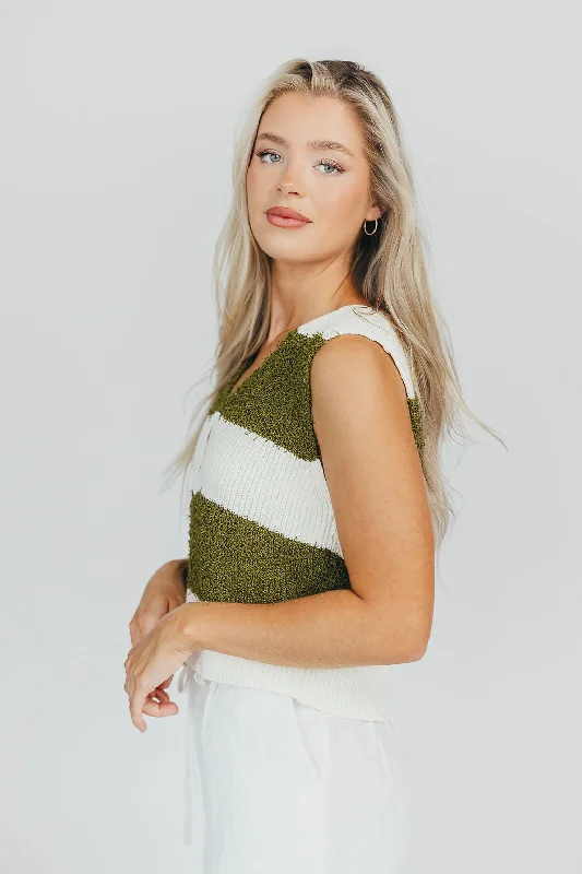 Beth Crochet Top in Olive Stripe