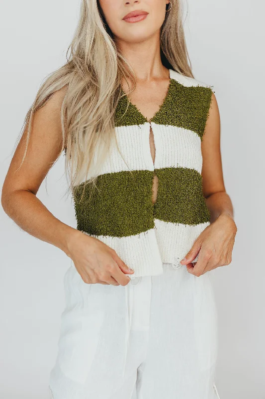 Beth Crochet Top in Olive Stripe