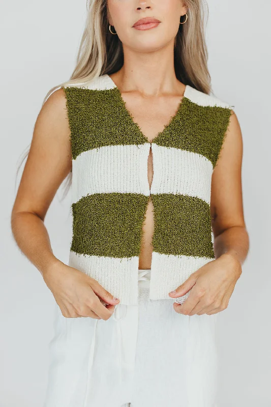 Beth Crochet Top in Olive Stripe