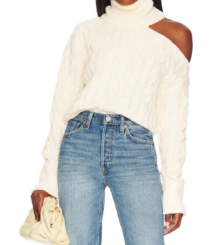 Cropped Cable Knit Raundi Sweater In Ivory