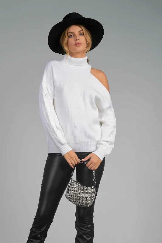 Cut Out Shoulder Sweater In White