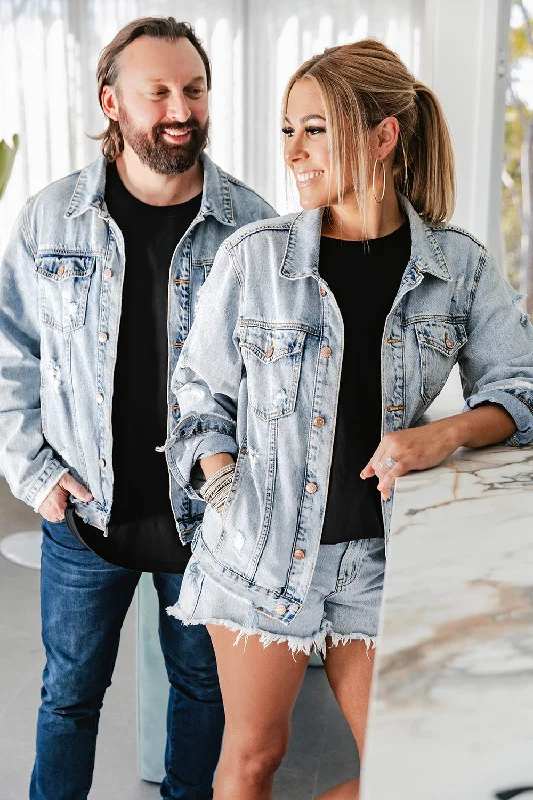 Blue Distressed Denim Jacket - Adults