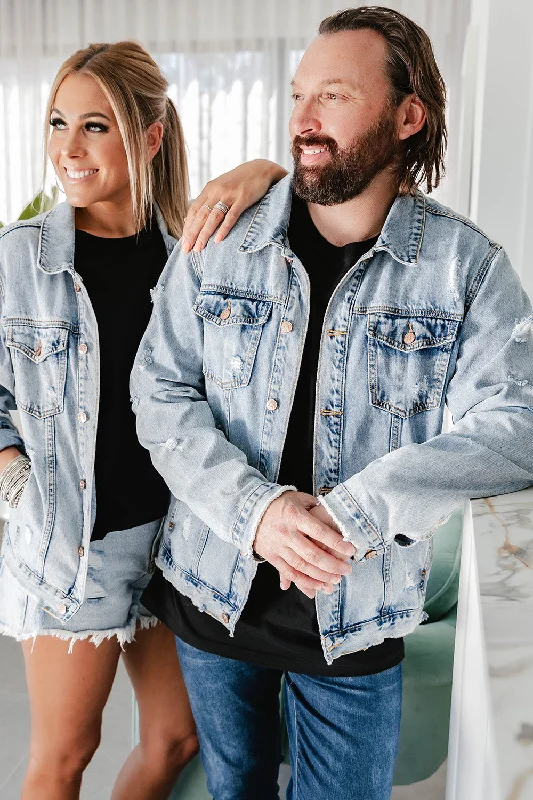 Blue Distressed Denim Jacket - Adults