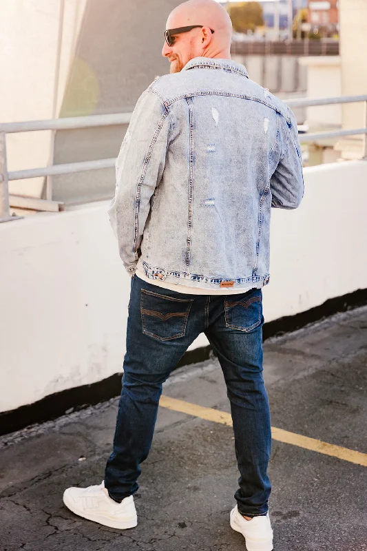 Blue Distressed Denim Jacket - Adults