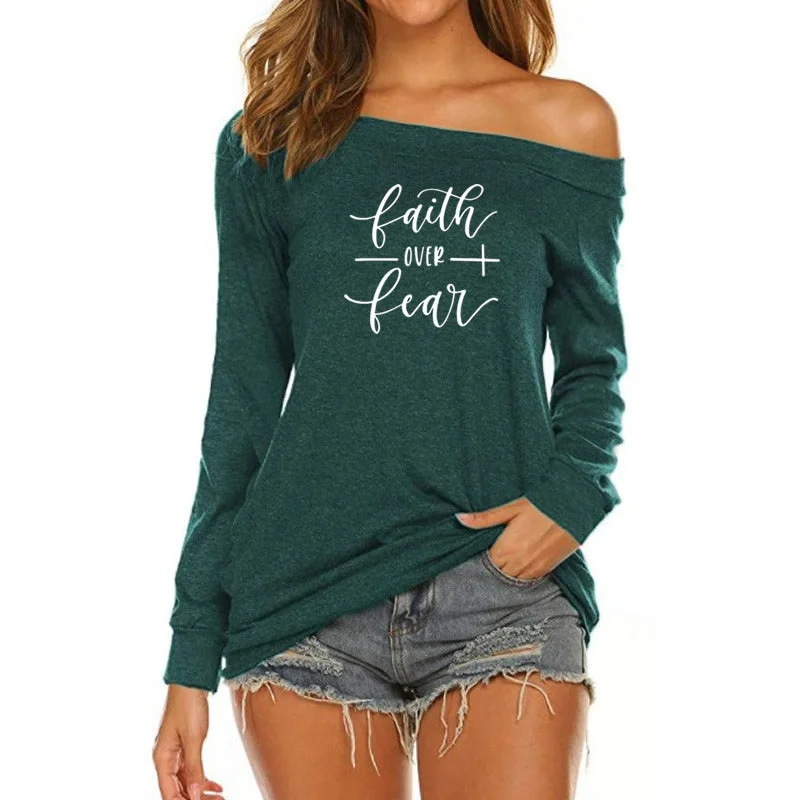 FAITH Custom Logo  American Long Sleeve Loose Autumn Tees T shirt Women fall 2022 women clothes