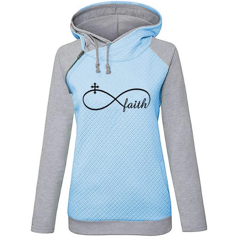 Faith XXXL Hoodies Sweatshirt Apparel Latest Design Autumn Winter Zipper Women Double Hooded Pullover Sweatshirt Wholesale Tops