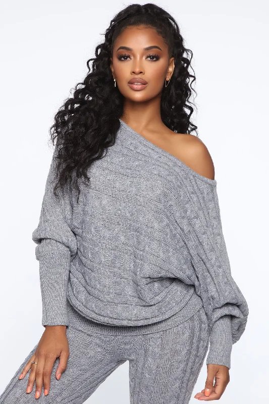 Got Me Chilled Down Sweater Set - Heather Grey