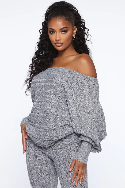 Got Me Chilled Down Sweater Set - Heather Grey