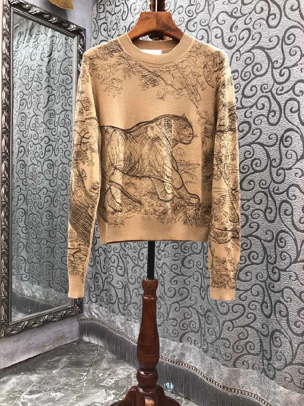 High Quality Wool Sweaters 2022 Autumn Winter Pullovers Women Sexy Wild Animal Patterns Knitting Long Sleeve Casual Soft Jumpers