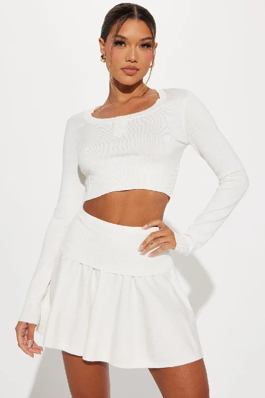 Jeanette Pleated Sweater Skirt Set - Ivory