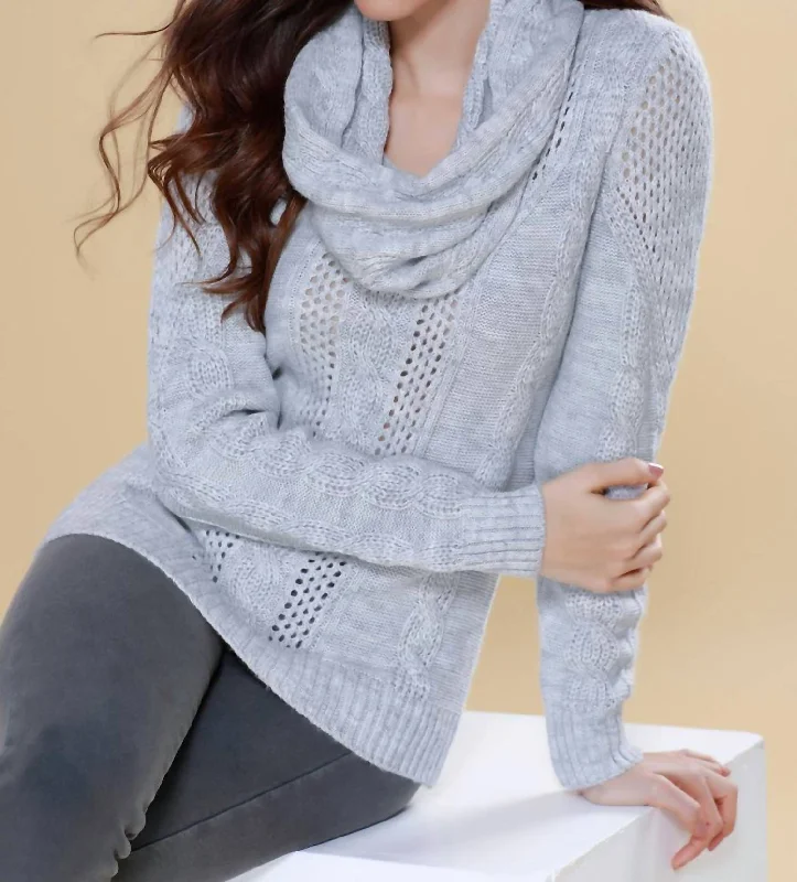 Juliana Cable Knit Sweater Attach Scarf In Slate