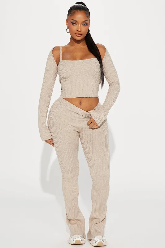 Justine 3 Piece Sweater Pant Set - Mocha