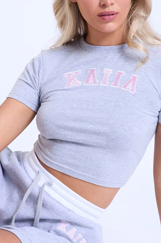 Kaiia Baby Tee Grey Marl & Pink