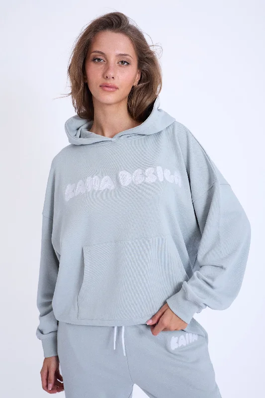 Kaiia Design Embroidered Bubble Logo Oversized Hoodie Foam Blue