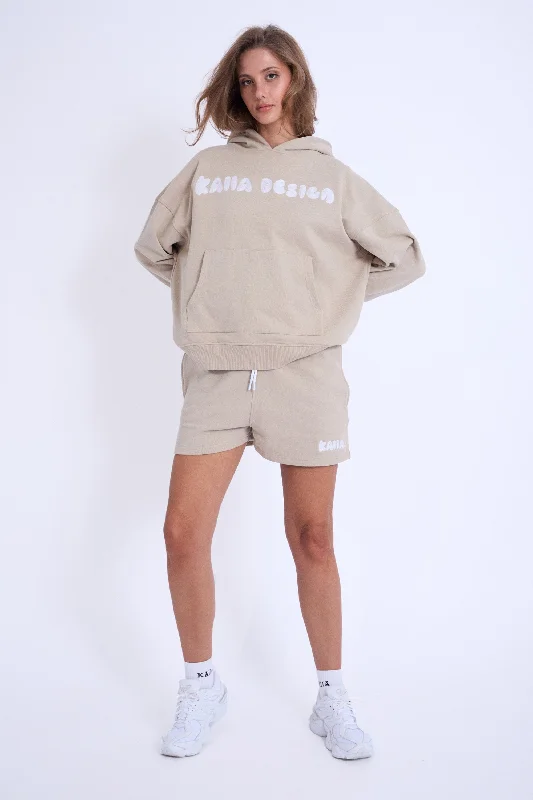 Kaiia Design Embroidered Bubble Logo Oversized Hoodie Light Stone