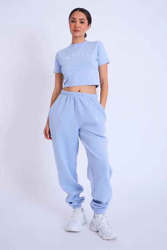 Kaiia Logo Cuffed Joggers Light Blue