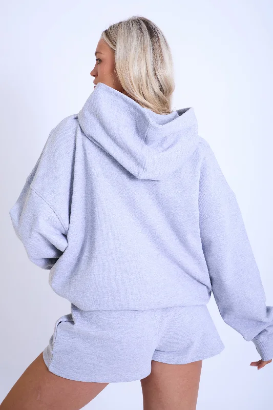 Kaiia Slogan Oversized Hoodie Grey Marl & Pink