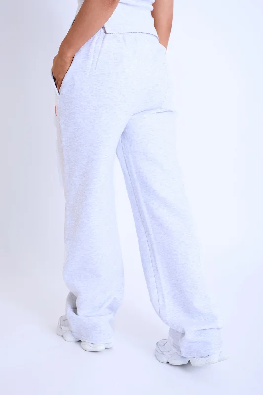 Kaiia Studio Bubble Logo Wide Leg Sweat Pants Light Grey Marl & Orange