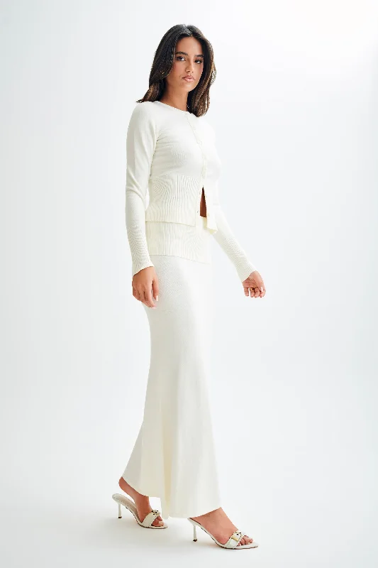 Karlie Knit Maxi Skirt With Ribbed Waist - Ivory