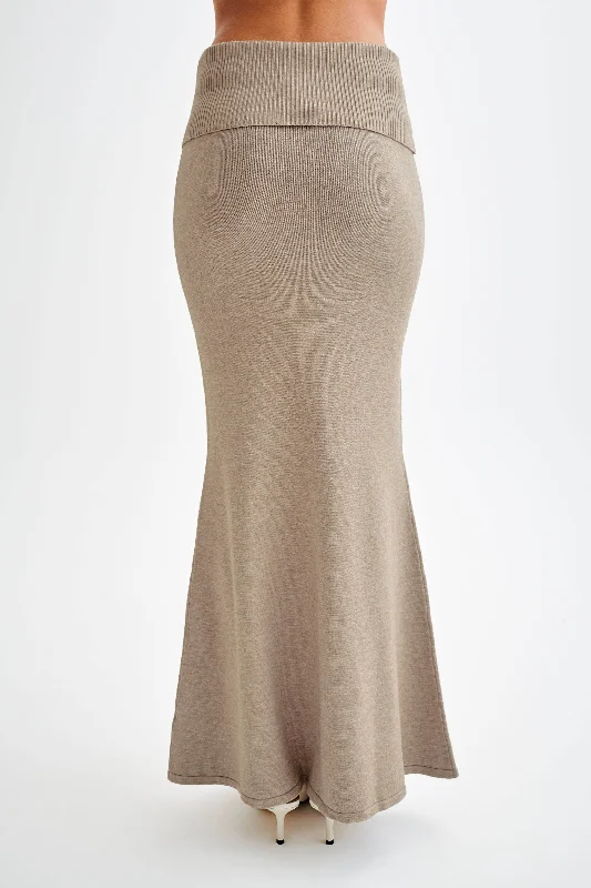 Karlie Knit Maxi Skirt With Ribbed Waist - Taupe Marle