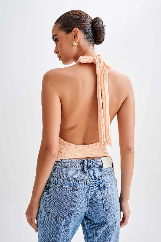 Laila Longline Halter Rib Knit Top - Light Peach